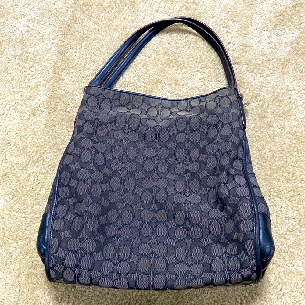 Coach gray logo monogram canvas and leather shoulder bag tote Back to school